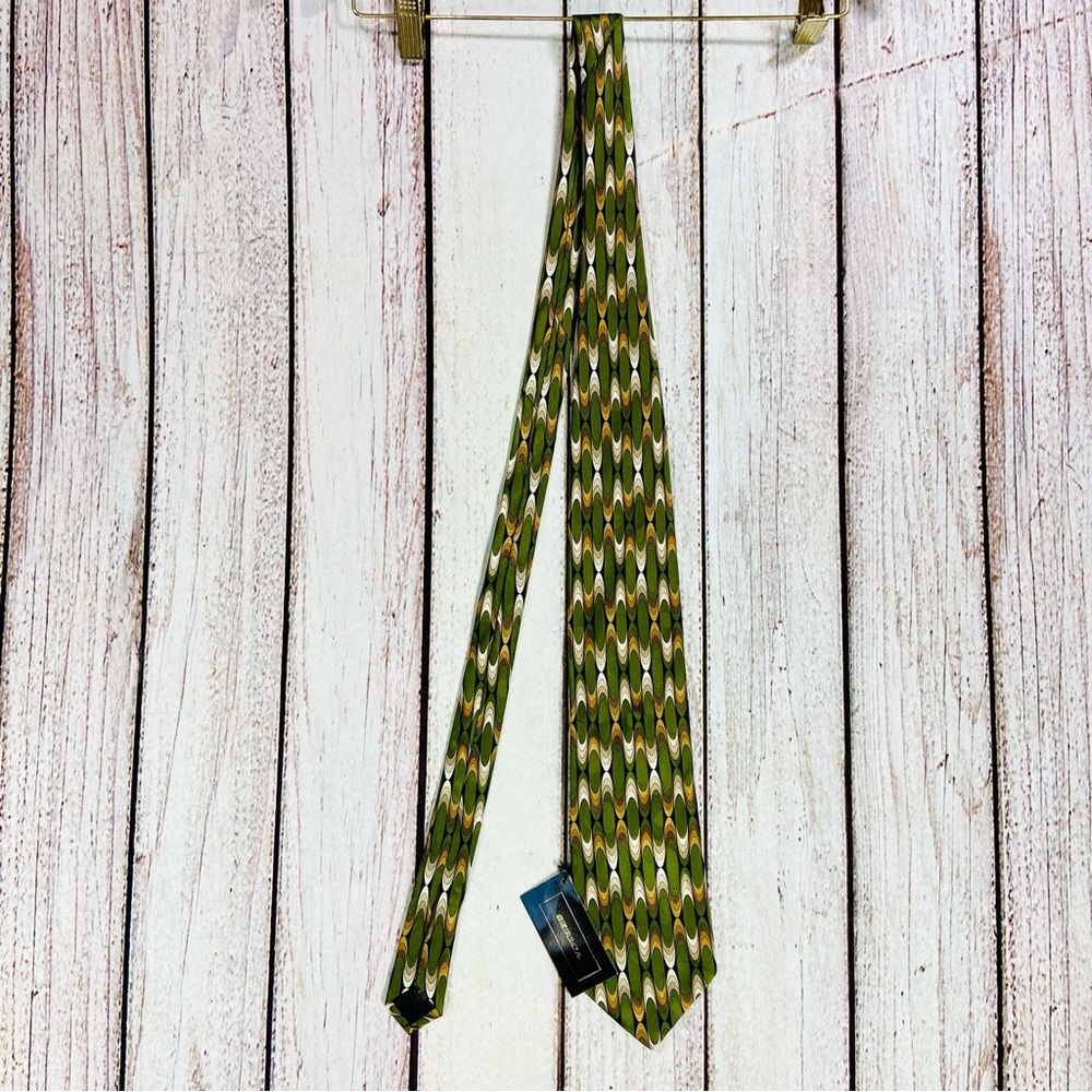 SERICA 100% Silk Tie Geometric Green Made In Italy New